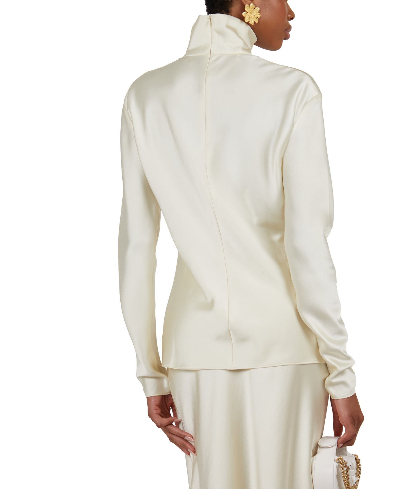 Ivory Satin Long Sleeve Top