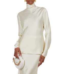 Ivory Satin Long Sleeve Top