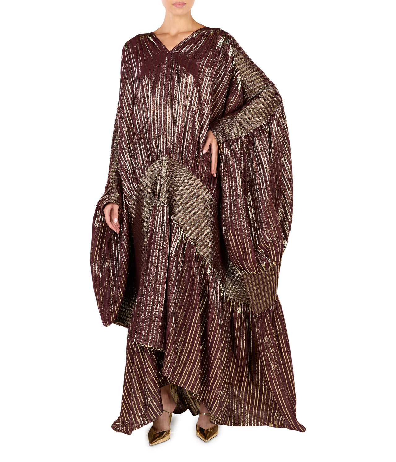 Knitted Metallic V Neck Kaftan