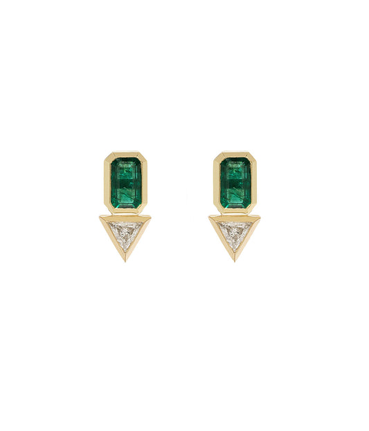 Emerald & Trillion Diamond Studs