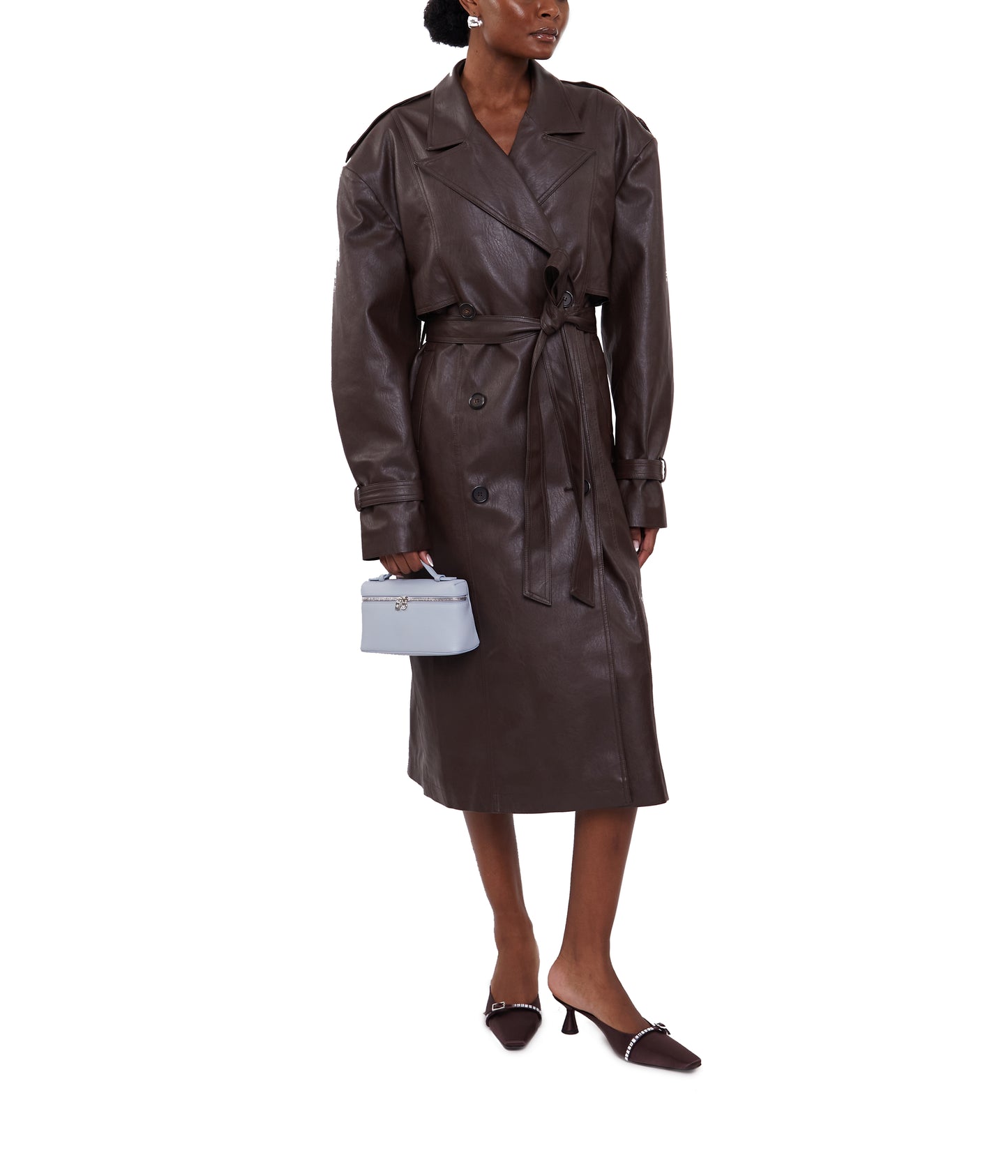 Faux Leather Trench Coat