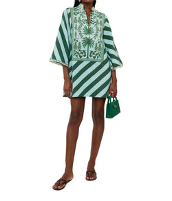 Aqua Azulejos Mini Kaftan Dress