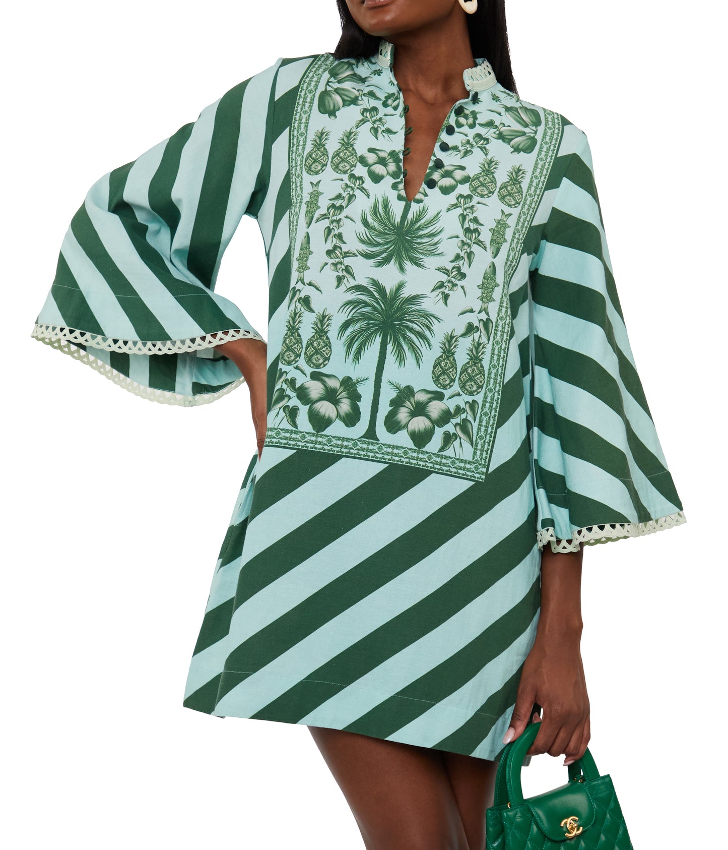 Aqua Azulejos Mini Kaftan Dress