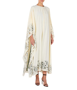 Gathered Neck Leaf Embroidered Kaftan