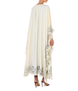 Gathered Neck Leaf Embroidered Kaftan