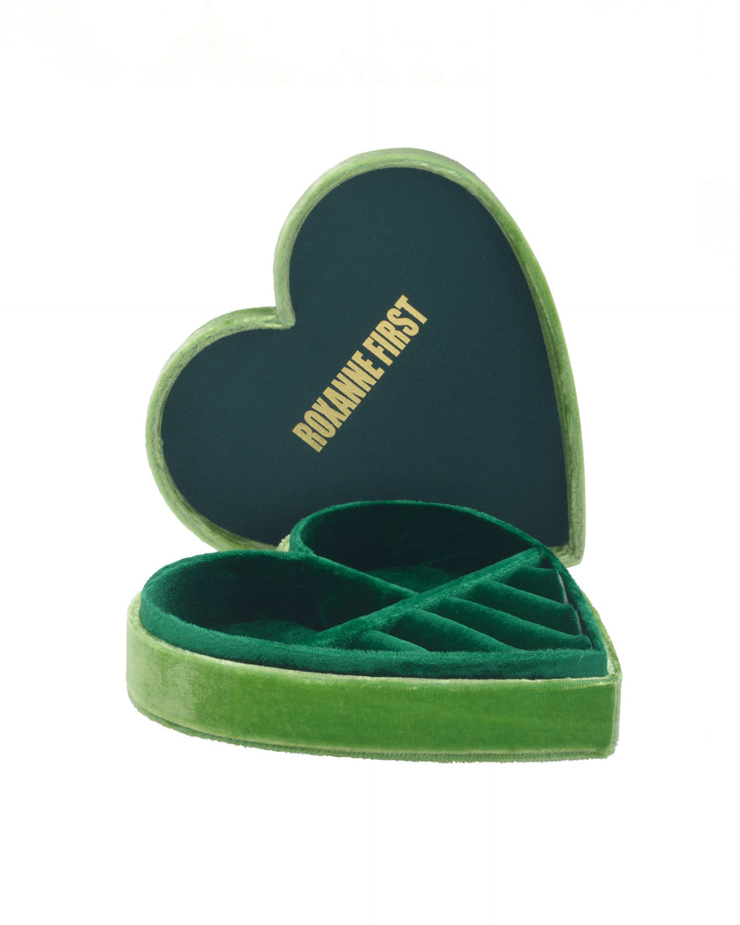 Green Velvet Heart Jewellery Box