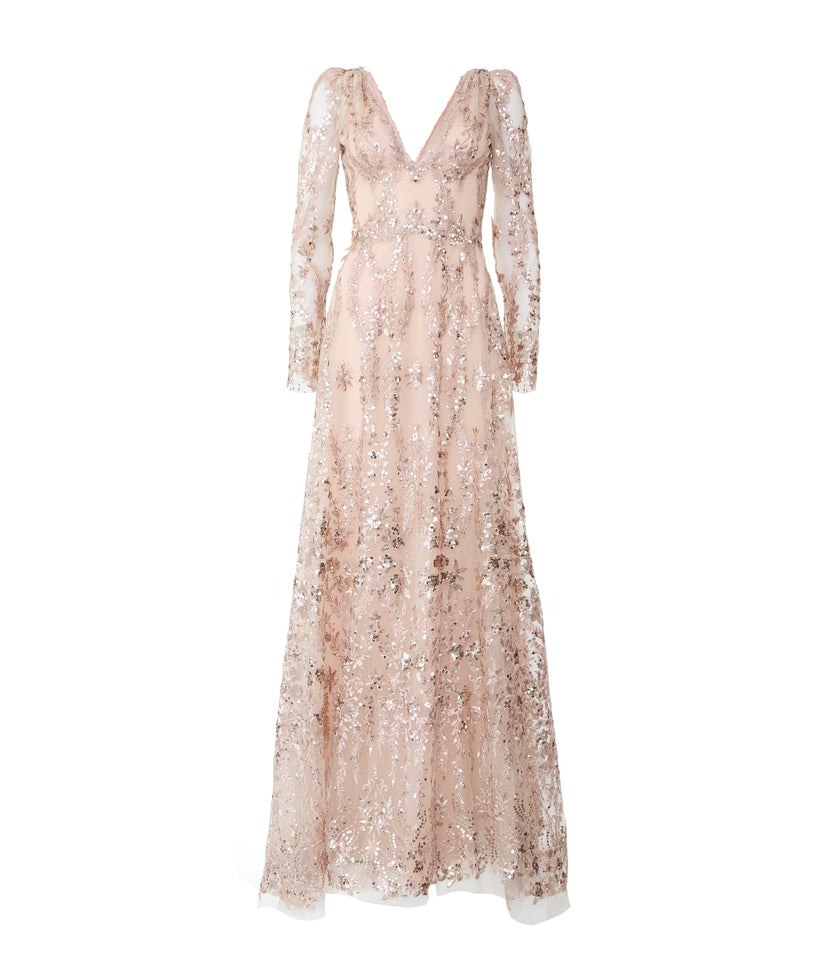 Sequined Embroidered Tulle Gown