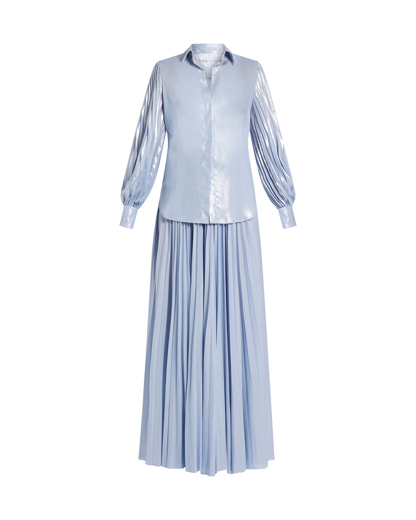 Lurex Pleated Skirt And Shirt Set