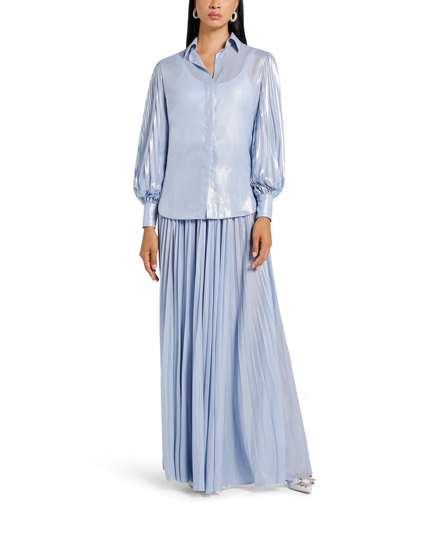 Lurex Pleated Skirt And Shirt Set