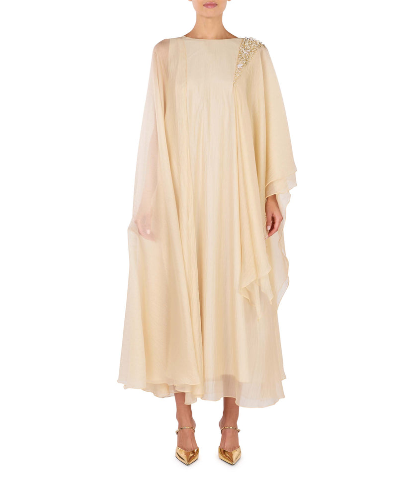 Round Neck Kaftan Dress With Beaded Embroidery On Shoulder