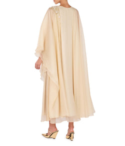 Round Neck Kaftan Dress With Beaded Embroidery On Shoulder