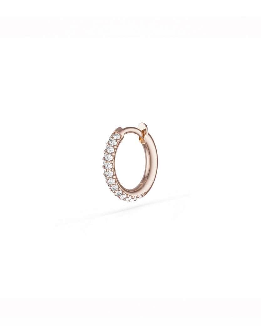 Mini Microhoop 18K Rose Gold White Diamonds Earrings