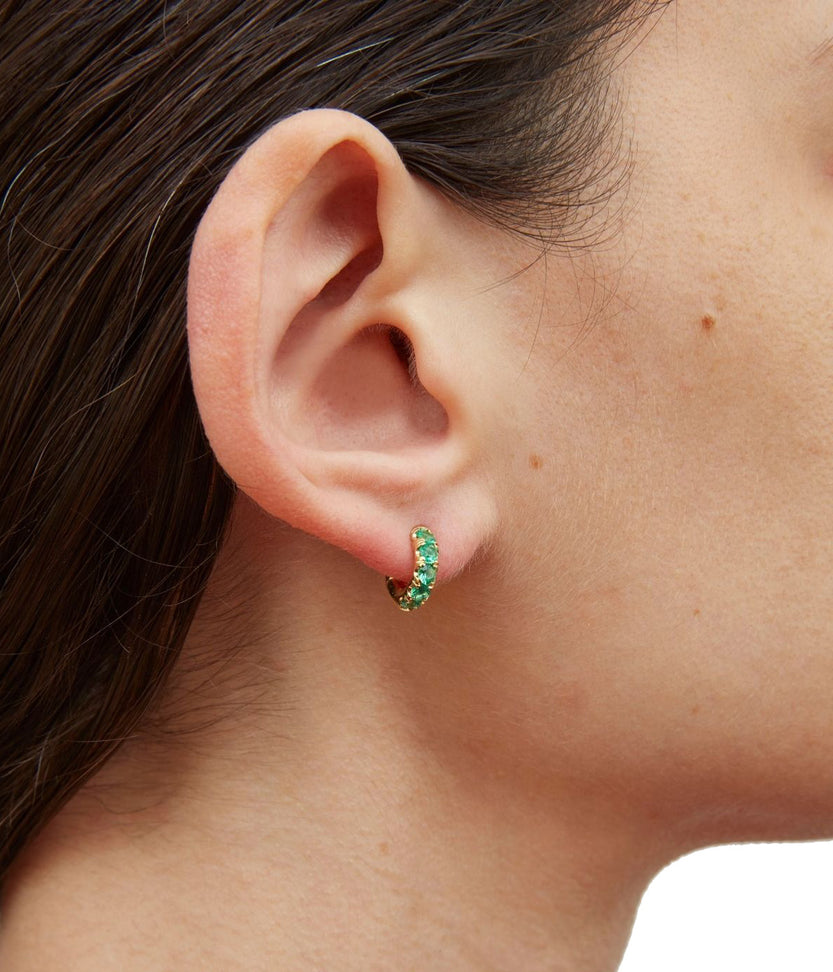 Mini Macrohoop 18K Yellow Gold Emerald Earrings