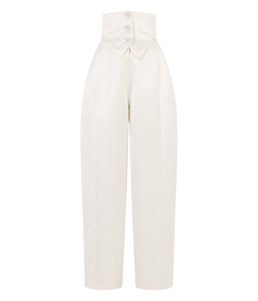 Wide Leg Trousers Paired With Corset Belt And Diamanté Buttons