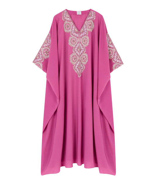 V-Neck Kaftan With Heavy Embroidery On Front And Sleeves