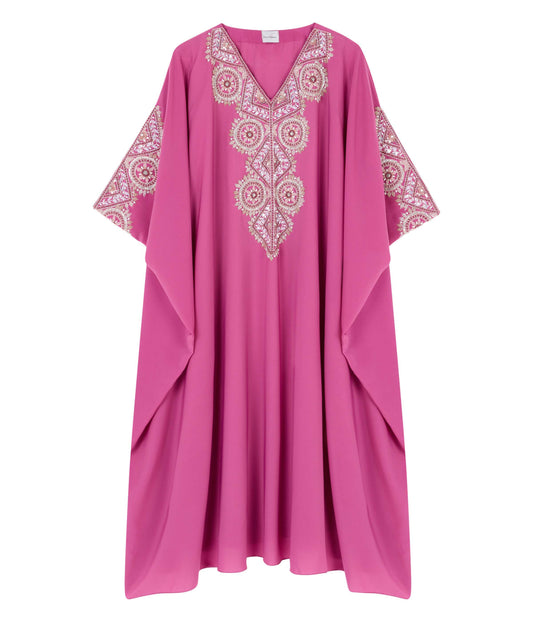 Mini V-Neck Kaftan With Heavy Embroidery On Front And Sleeves