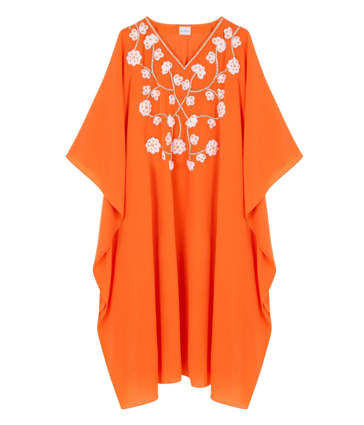 Mini V-Neck Kaftan With Contrasting Flower Applique On Front