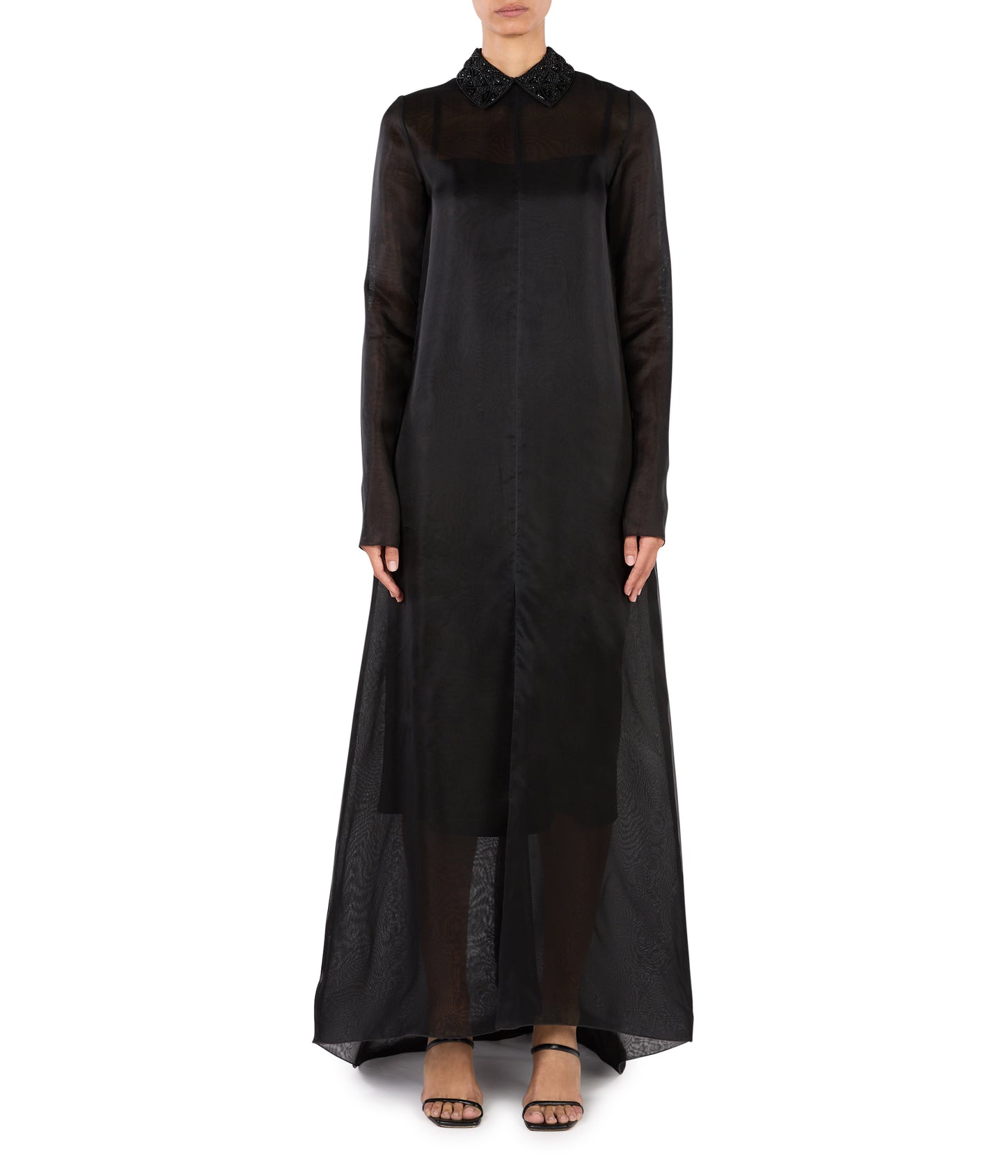 Sheer Long Dress With Detachable Embellished Collar