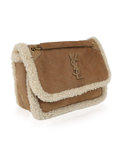 Niki Medium Shearling-Trim Bag