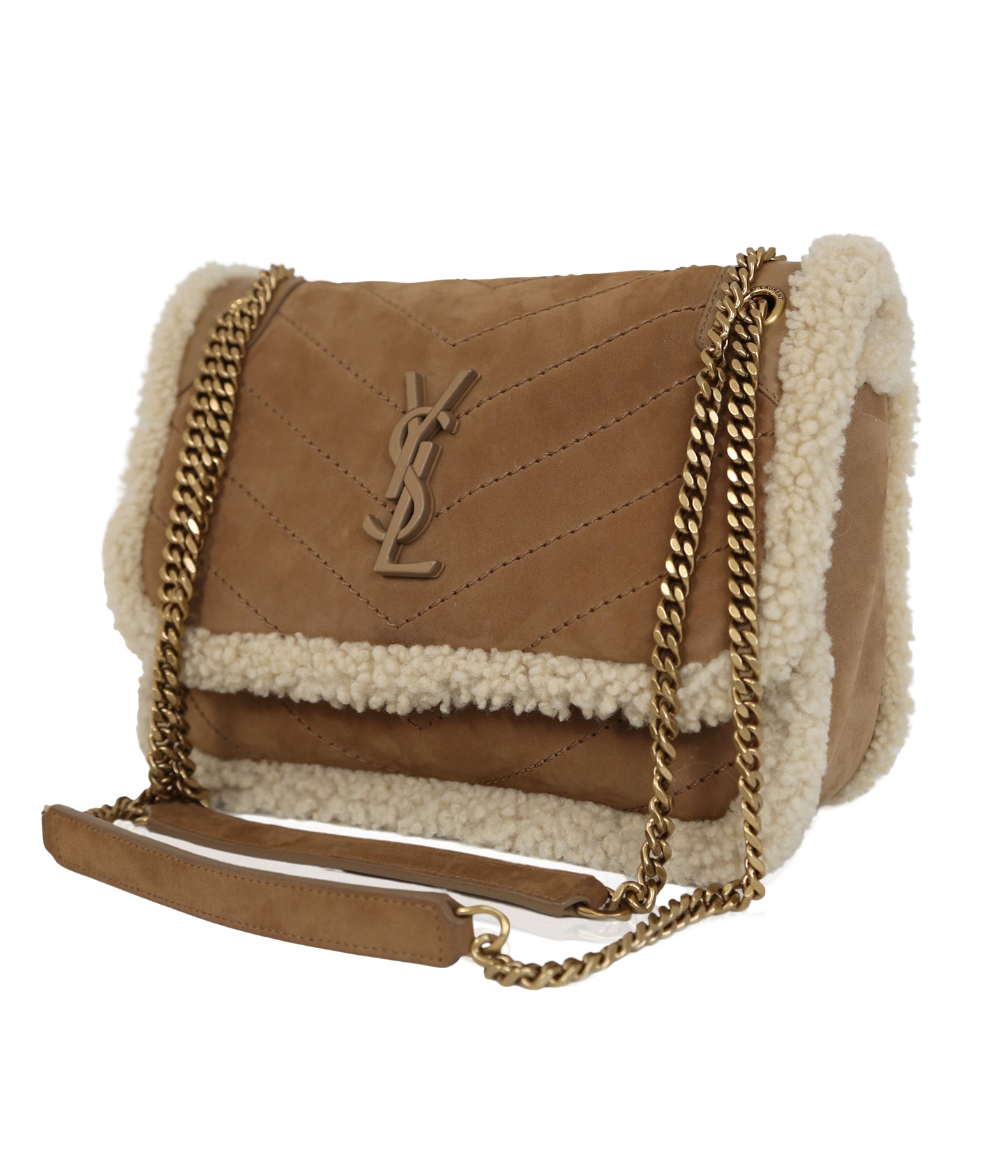 Niki Medium Shearling-Trim Bag