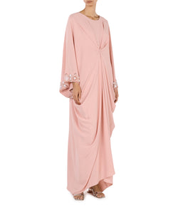 Round Neck Kaftan With Draping Detail And Embroidered Sleeves