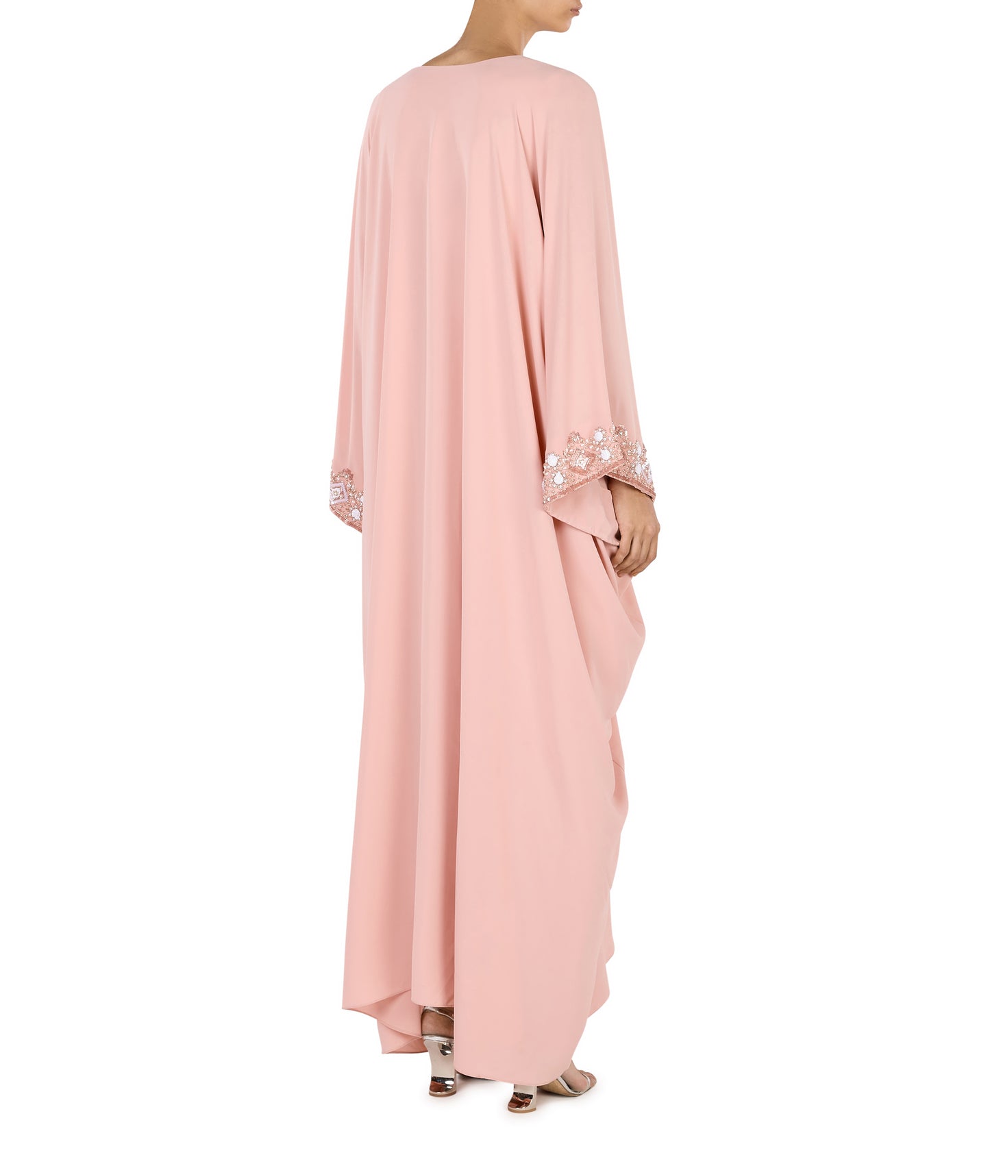 Round Neck Kaftan With Draping Detail And Embroidered Sleeves