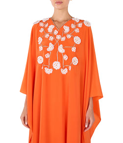 V-Neck Kaftan With Contrasting Flower Applique On Front