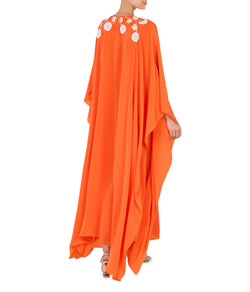 V-Neck Kaftan With Contrasting Flower Applique On Front