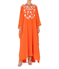 V-Neck Kaftan With Contrasting Flower Applique On Front