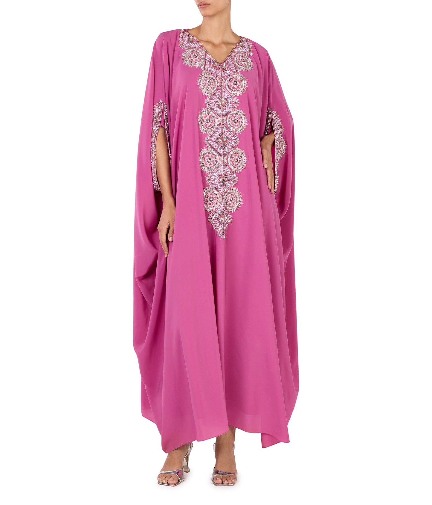 V-Neck Kaftan With Heavy Embroidery On Front And Sleeves