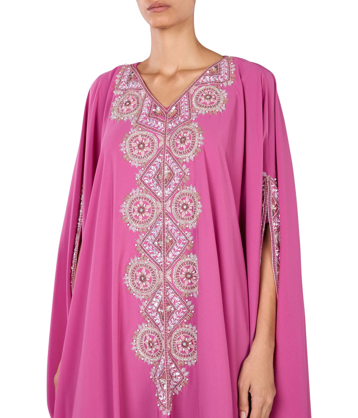 V-Neck Kaftan With Heavy Embroidery On Front And Sleeves