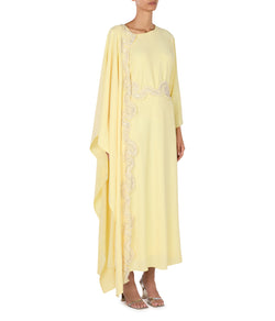 Round Neck Kaftan With Scallop Embroidery On Side And Belt