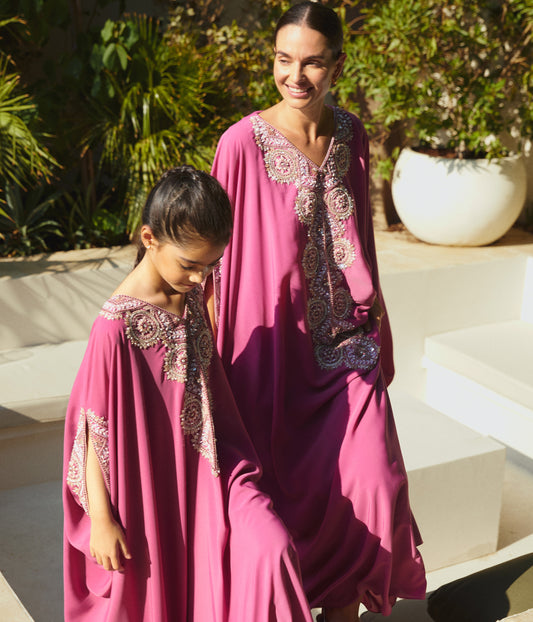 V-Neck Kaftan With Heavy Embroidery On Front And Sleeves