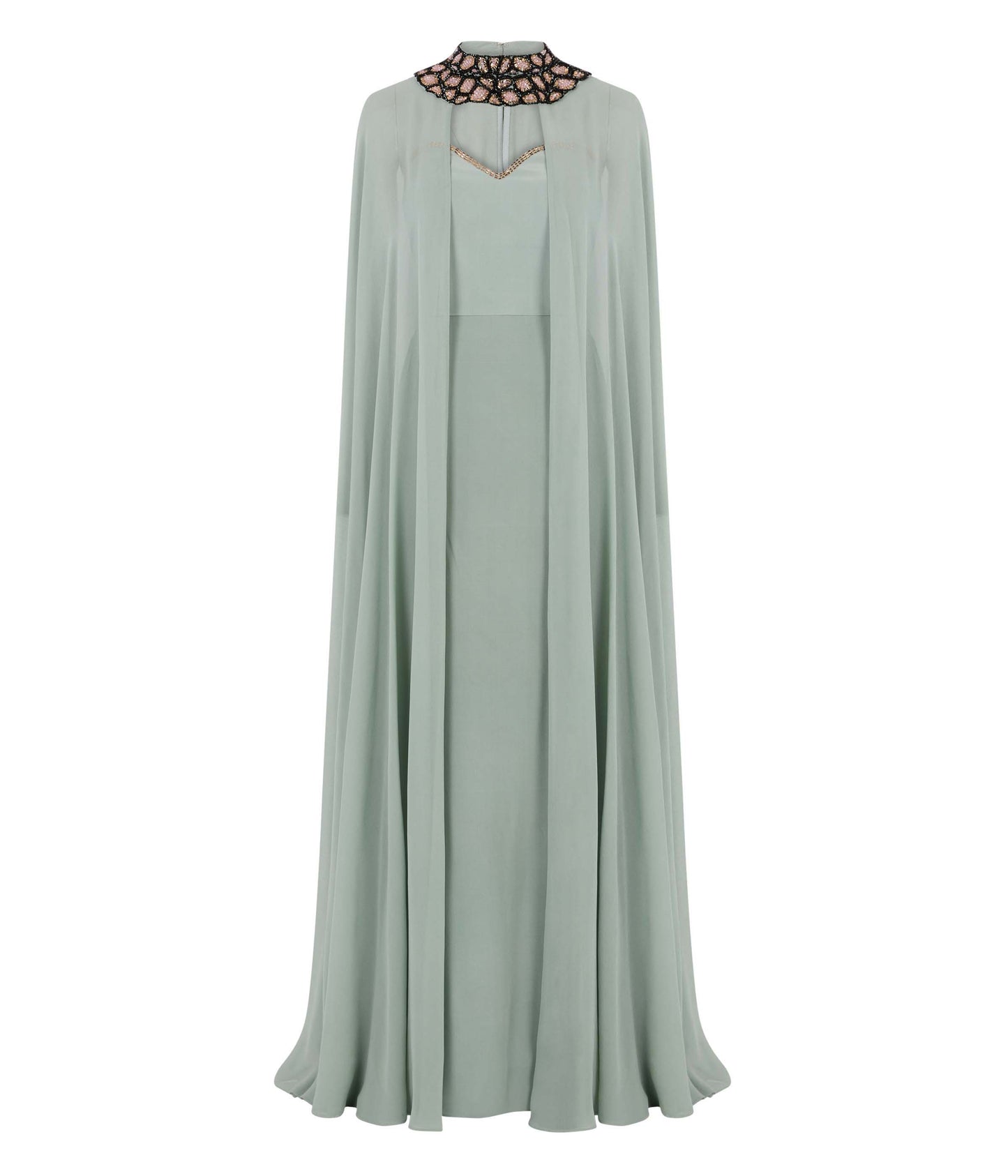 Sea Green Cape With Strapless Dress