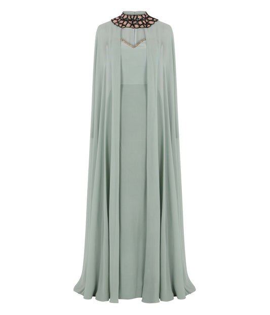 Sea Green Cape With Strapless Dress