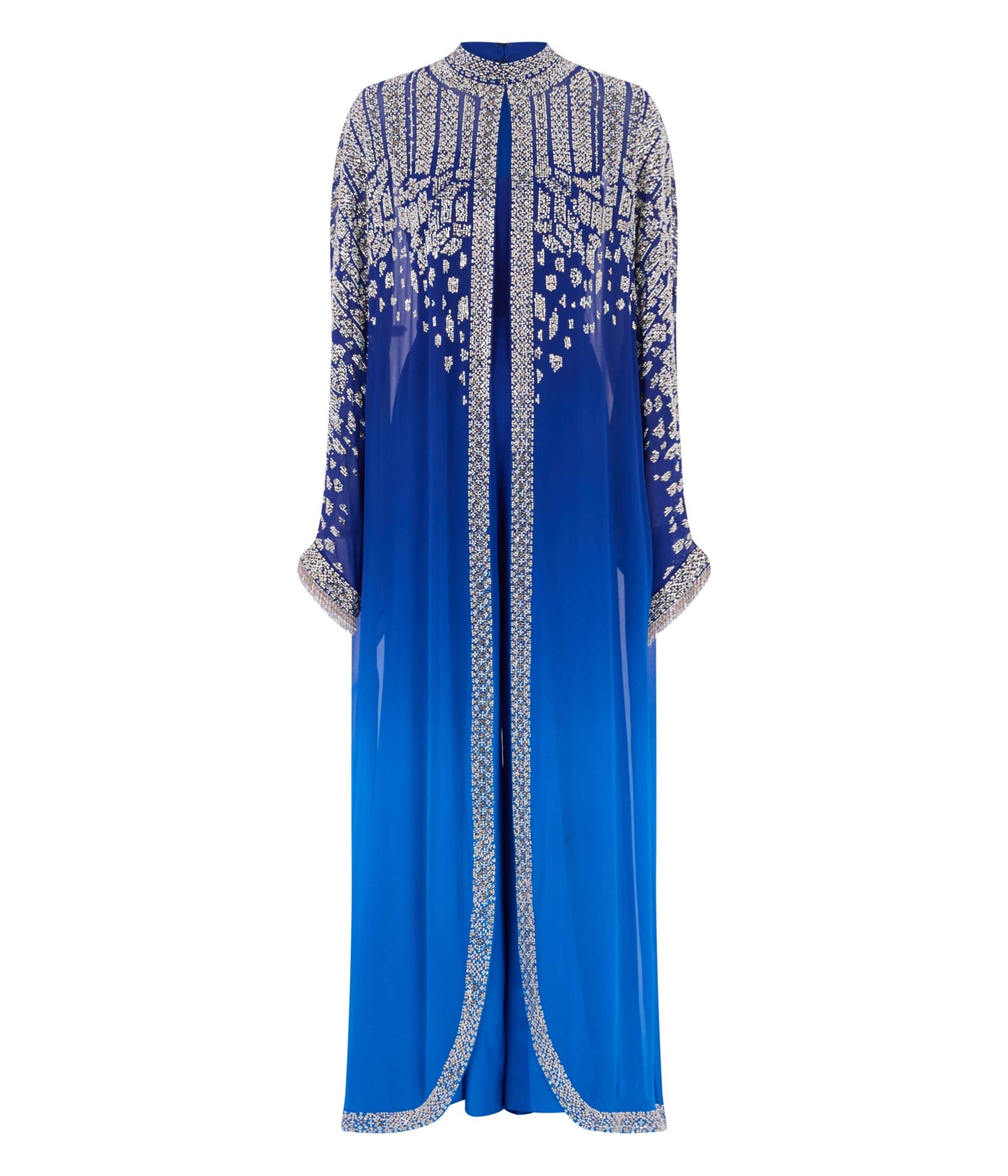 Shaded Blue Kaftan With Crystal And Pearl Embellishment