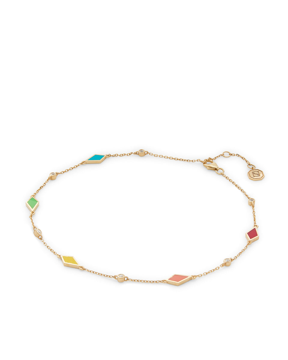 18K Gold Mosaic Anklet With Multicolored Enamel