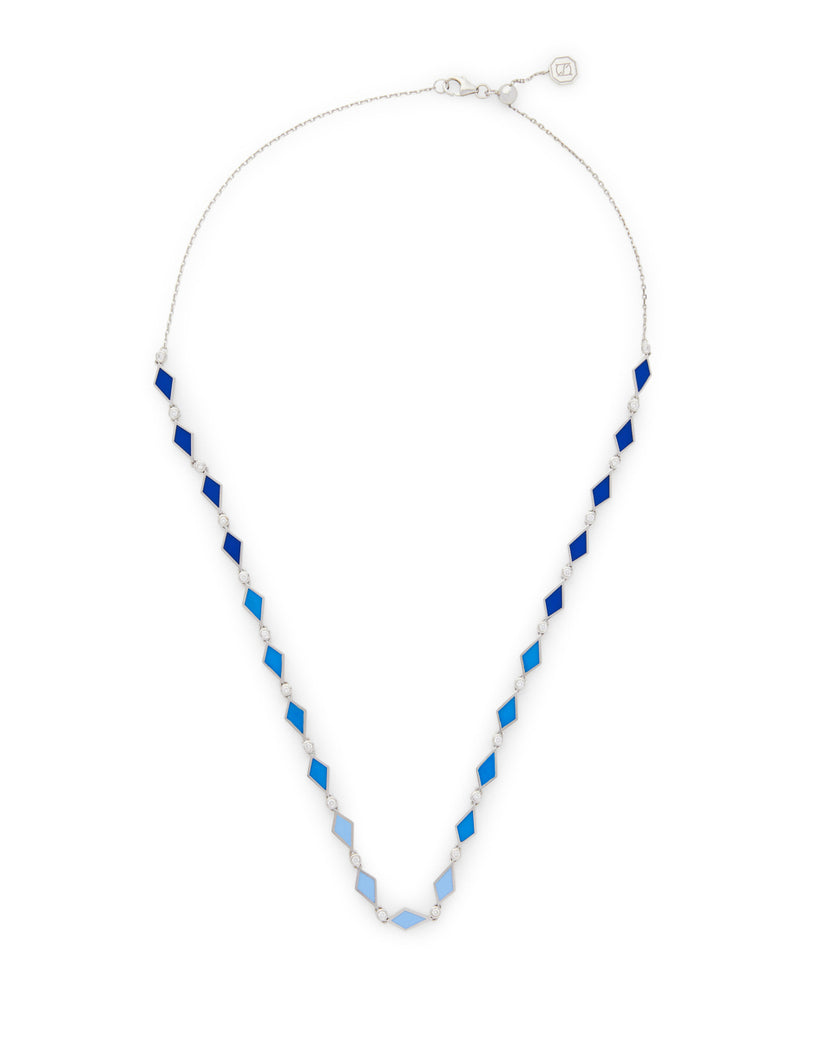 18K White Gold Reversible Blue Ombre Mosaic Necklace