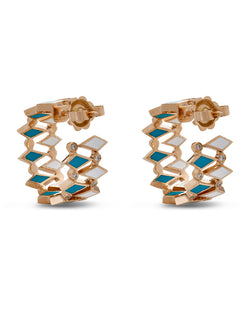 18K Gold Mosaic Double Hoop Earrings With Multicolored Enamel