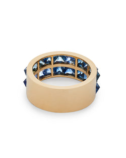 Be Spiked Stack Band Double Row Ring With Blue Sapphires