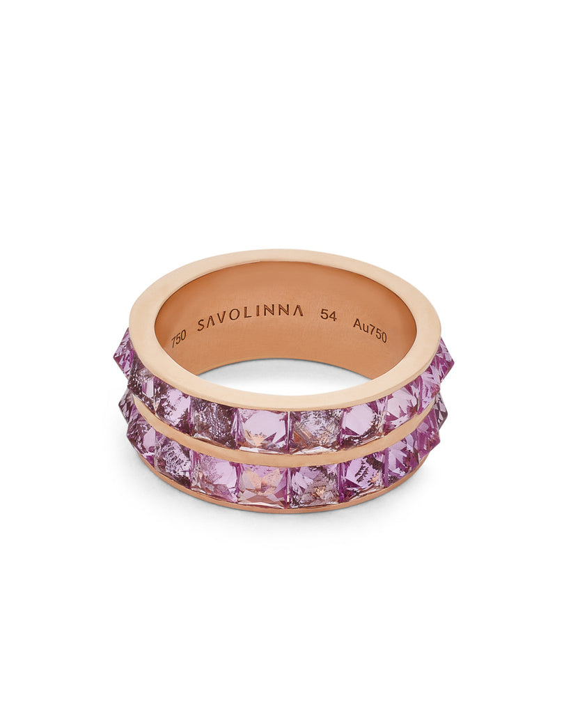 Be Spiked Stack Band Double Row Ring With Pink Sapphires