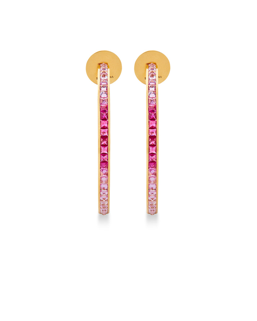 Be Spiked Single Row Maxi Hoops With Pink Sapphires