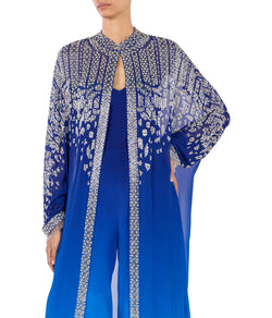 Shaded Blue Kaftan With Crystal And Pearl Embellishment