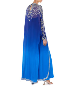 Shaded Blue Kaftan With Crystal And Pearl Embellishment