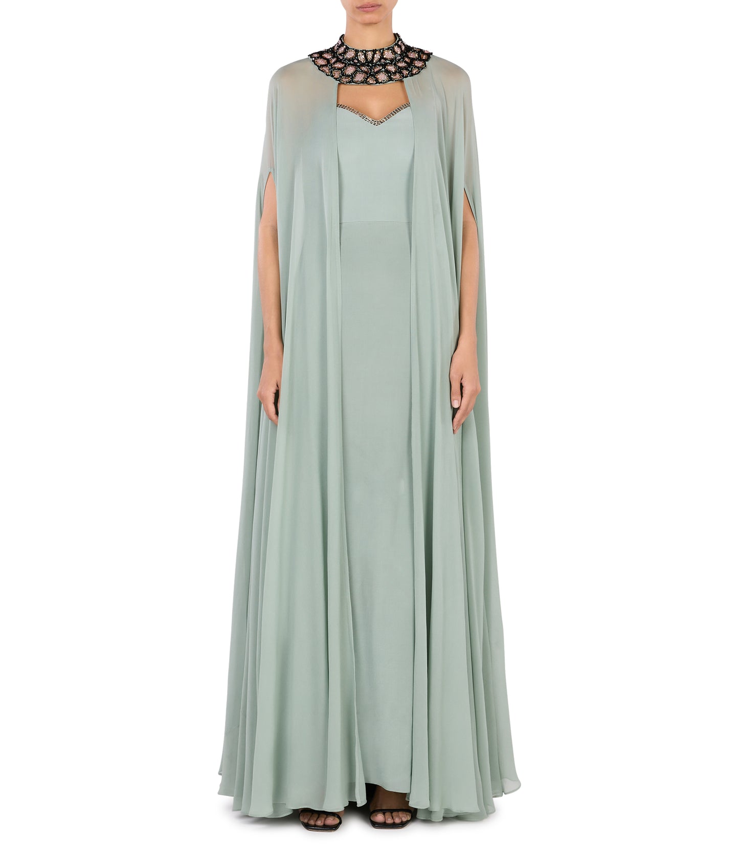 Sea Green Cape With Strapless Dress