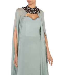 Sea Green Cape With Strapless Dress