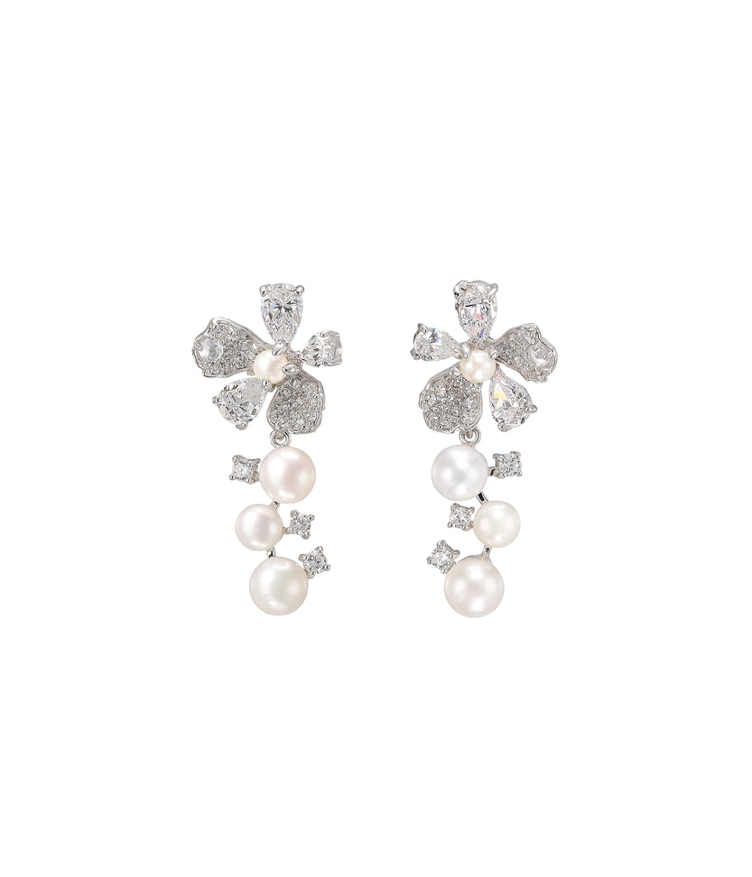 Pearl Snow Rose Earrings