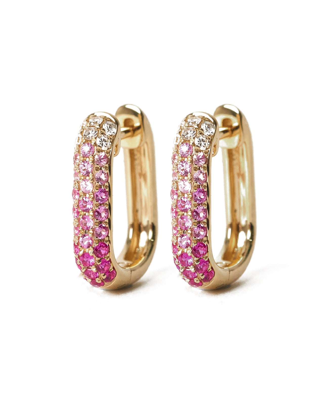 Diamond & Pink Sapphire Oval Hoop Earrings