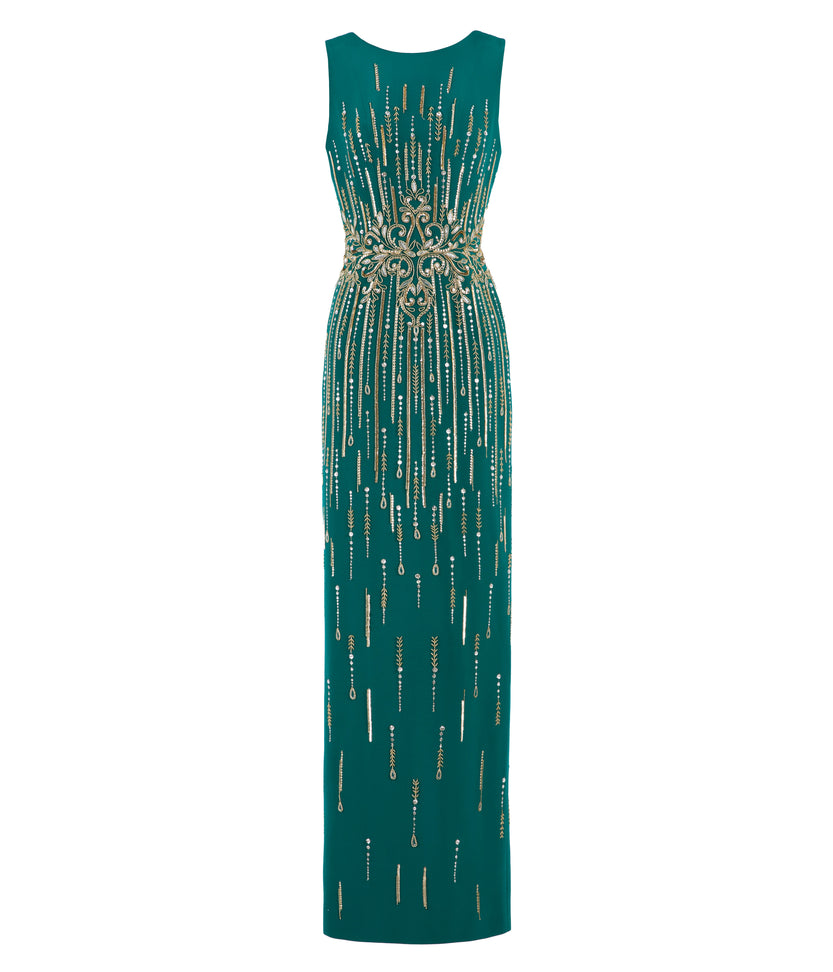 Long Crepe Beaded Dress