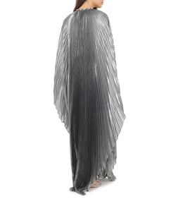 Silver Metallic Plissé Kaftan Dress with Crystal Hand Beading